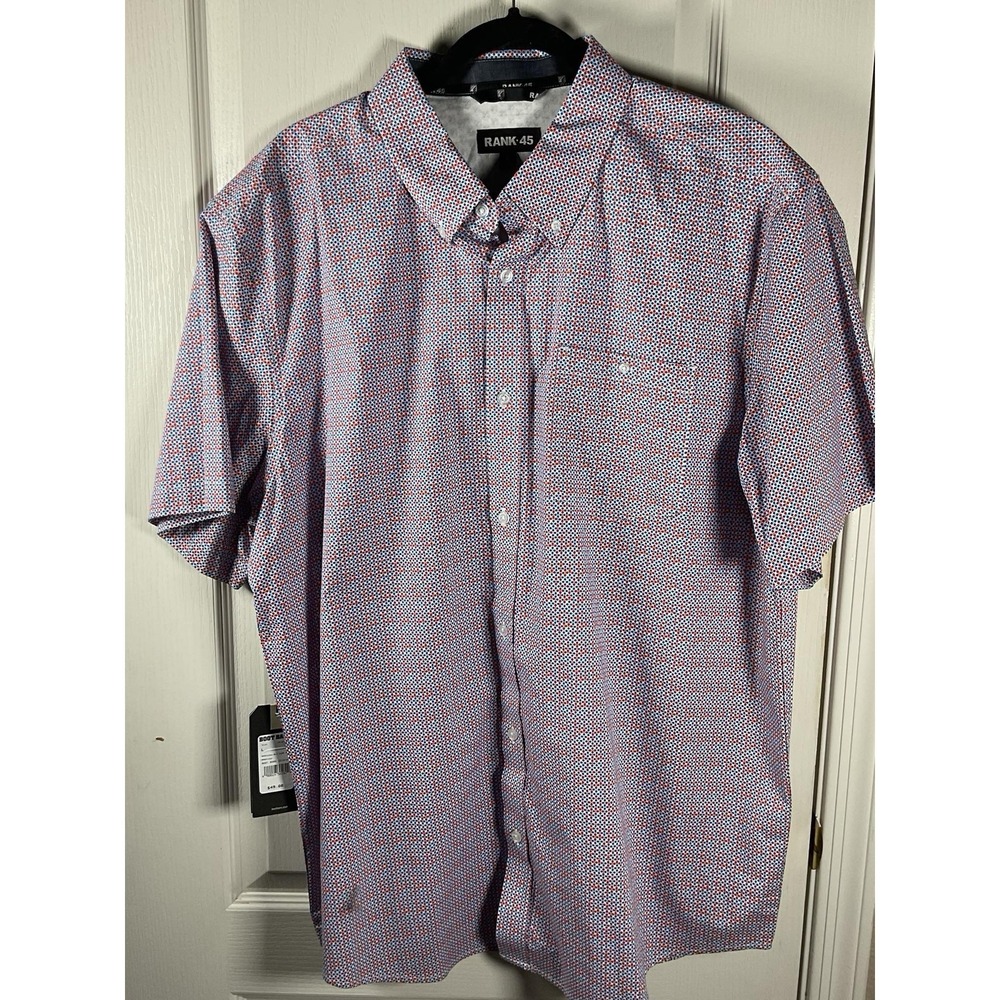 Rank 45 Men's Shirt Large L Blue Red Pattern Casual Button Down
